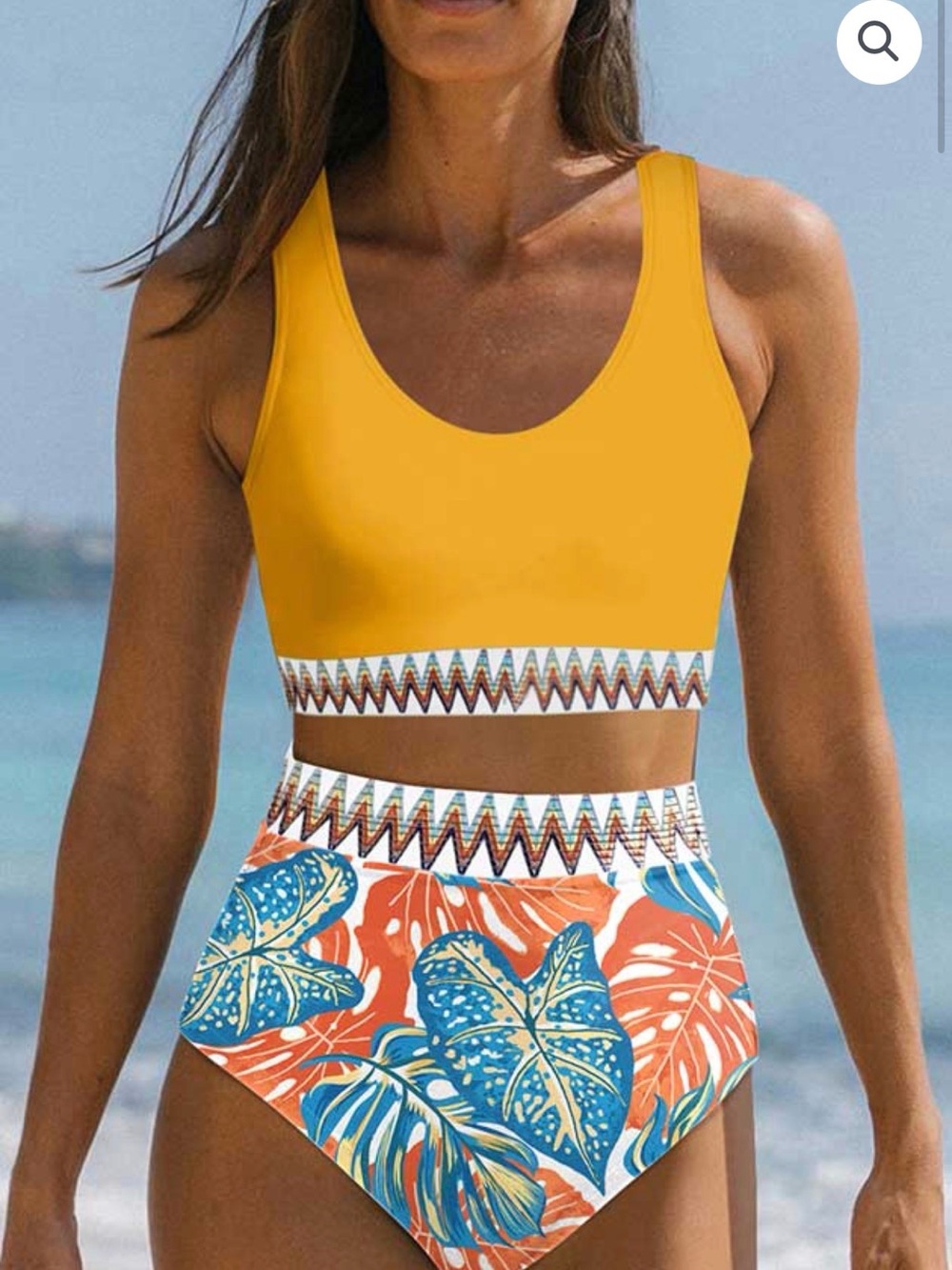 NWOT 2 piece Swimsuit Racer Back Tropical Embroidered